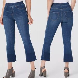 Spanx Women's Cropped Flare Pull On Denim Jeans S Stretch Raw Hem